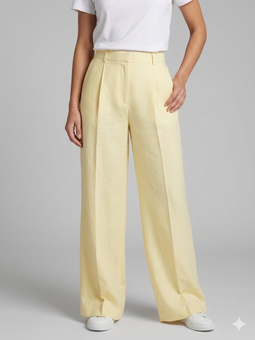 The Script Wide-Leg High-Waist Pants in Pale Yellow N129-11